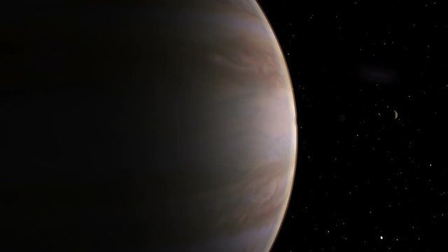 Jupiter, Io and Europa, with active atmosphere and swirling clouds Cloud motion imagery used with permission from the NASA, Mapping/Animation by Rebus_Prod