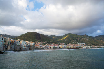 Touristic and vacation pearl of Sicily, small town of Cefalu, Sicily, south Italy, sea view, sunrise