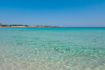 Vacation on the sea, Crystal clear sea water texture with glare from the sun