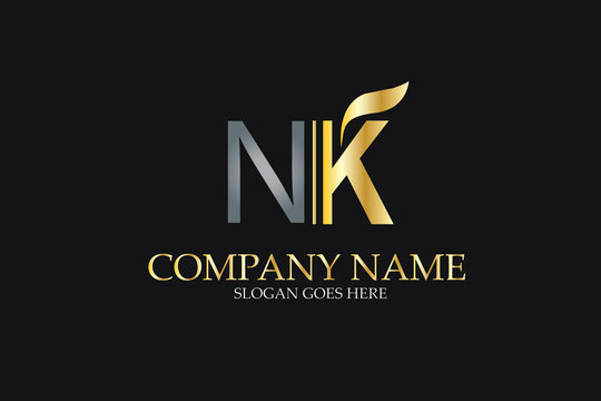 NK Letter Logo Design in Golden and Metal Color