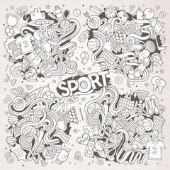 Doodle cartoon set of Sport designs