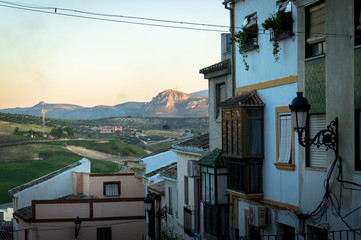 Panoramic view of mountain village Baena in Spain on a day in spring