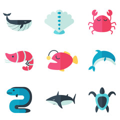 sea creatures set icon
