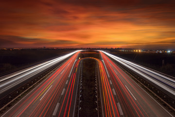 Transportation traffic in motion blur at idyllic scenery