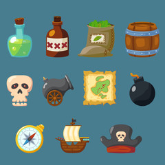 Pirate game cute icon inventory weapon vector set
