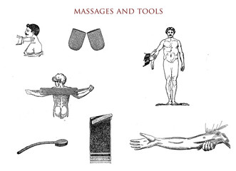 Massages and tools, vintage illustration