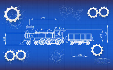 railroad blueprints on blue background