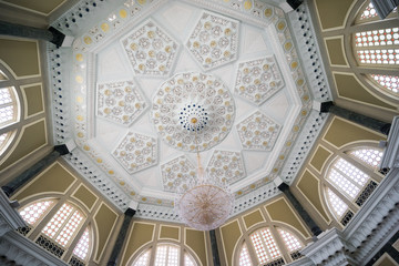 Decoration inside The Ubudiah Mosque - a Perak's royal mosque and is located in the royal town of Kuala Kangsar, Perak, Malaysia.
