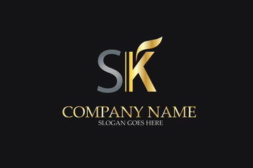 SK Letter Logo Design in Golden and Metal Color