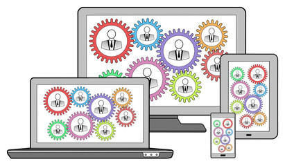 Teamwork concept on different devices