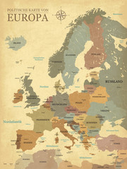 Naklejka premium Mapa Europy z literami - efekt Vintage - wersja niemiecka - wektor