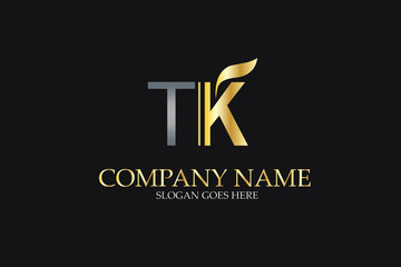 TK Letter Logo Design in Golden and Metal Color