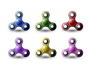 Set of finger hand spinner pictures. Different bright colors. Vector illustration. 