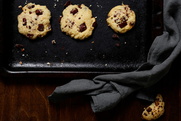 Fresh cookies on a baking tray