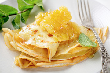 Pancakes with honey for breakfast