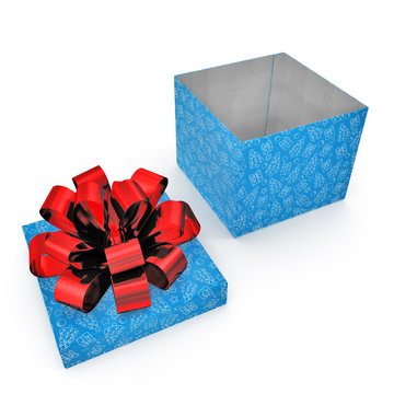 Empty Square blue giftbox on white. 3D illustration
