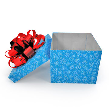 Empty blue gift box on white. Side view. 3D illustration
