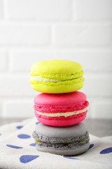Three macaroon on a napkin