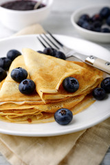Pancakes with fresh forest blueberries