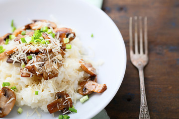 Risotto with mushrooms on plate