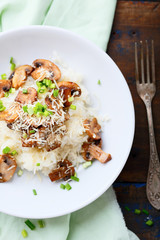 Risotto with mushrooms. Top view