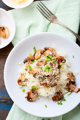 Rice with mushrooms on plate