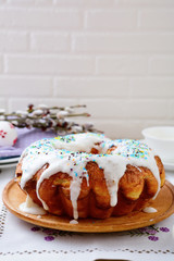 Festive Easter cake against a white wall