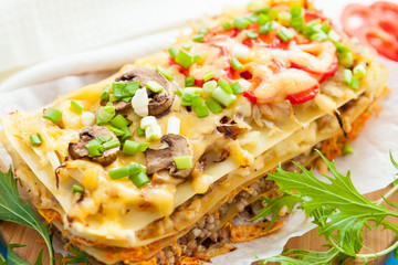 Freshly baked homemade vegetables lasagna