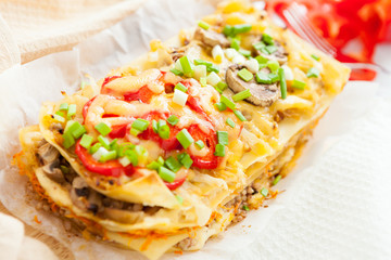 Freshly baked homemade lasagna
