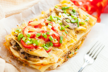 Freshly baked homemade lasagna