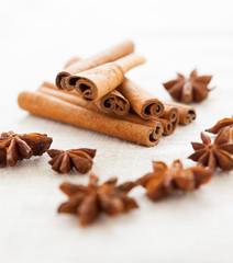 Anise and cinnamon sticks close up