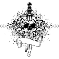 Obraz premium skull dagger rose