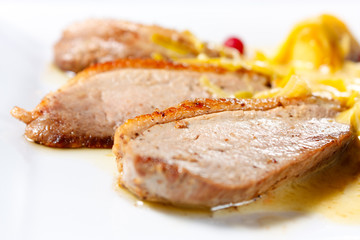 Duck Breast Baked with Apples and cranberries