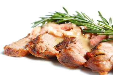 Roast veal with garlic  sauce and rosemary