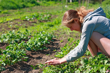 Young woman working in the garden