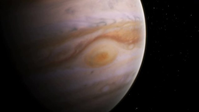 Dramatic tracking shot of Jupiter, Io and Europa, Cloud motion imagery used with permission from the NASA, Mapping/Animation by Rebus_Prod