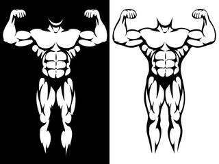 Male athletic body and muscules silhouettes in black and white colors. Vector illustration