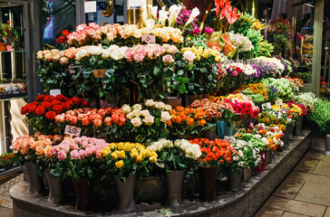 Street flower shop with colourful flowers