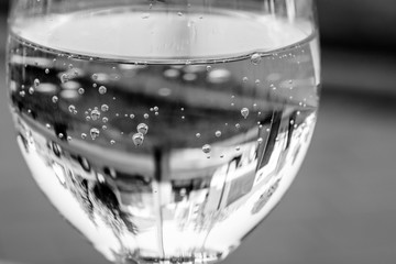Glass of Sparkling Bubbles Mineral Water Background
