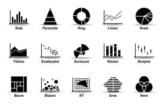 Diagramme Icons - Schwarz (Beschriftung)