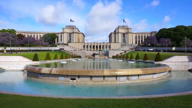 Video of Trocadero gardens on a spring morning, Paris, France
