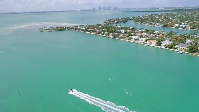 Boat Fast Time Lapse Aerial Florida Key Biscayne Miami Atlantic Ocean