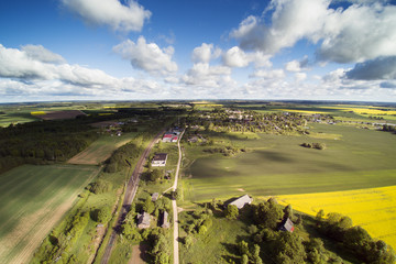 Naklejka premium Sunny morning in countryside, Tukums area, Latvia.