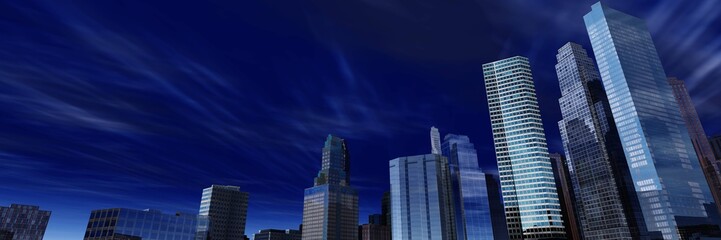 Fototapeta premium Beautiful skyscrapers against the sky, skyscrapers view from below, 3d rendering 