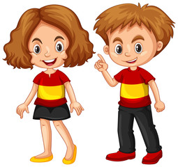 Boy and girl wearing shirt with Spain flag