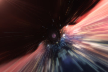 Flight at the boundary of the event horizon. Distortion of space-time 3d illustration