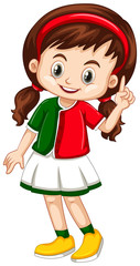 Little girl in green and red shirt