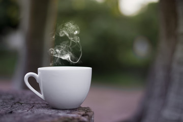 Morning coffee on wooden.	