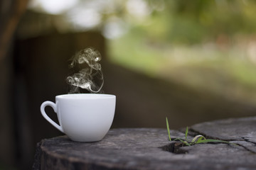 Morning coffee on wooden.	