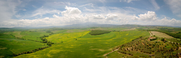 Tuscany countryside hills, stunning aerial view in spring.